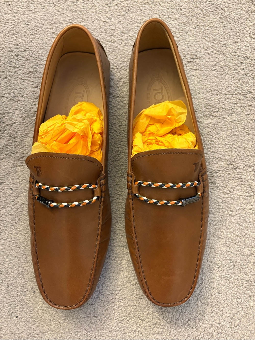 Tod's Tan Leather Driving Loafers with Braided Accent